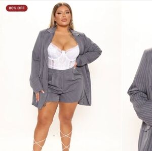 Fashion Nova Gray Blazer Pinstripe Short Set